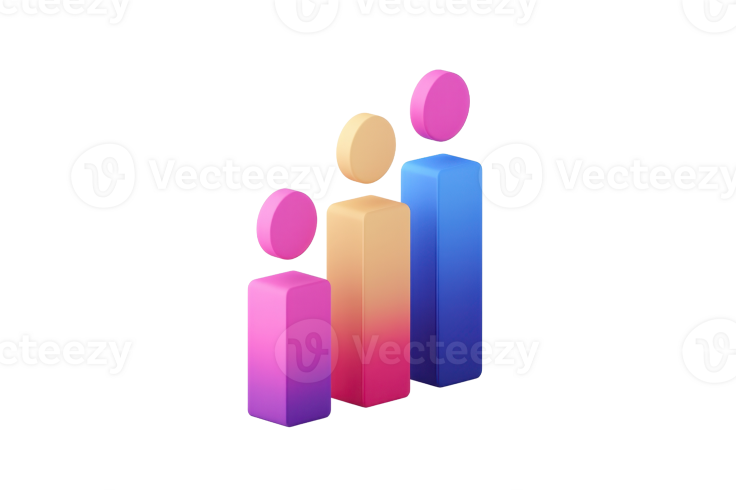 Three stylized figures represented by geometric shapes in a gradient of pink and blue colors, symbolizing growth or progress. png