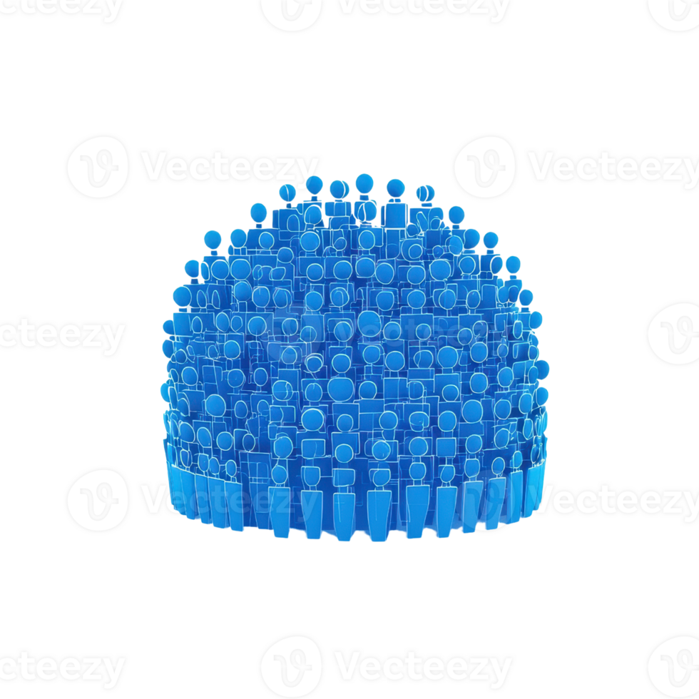 A cluster of blue figurines arranged to form a dome shape, representing a community or group. png