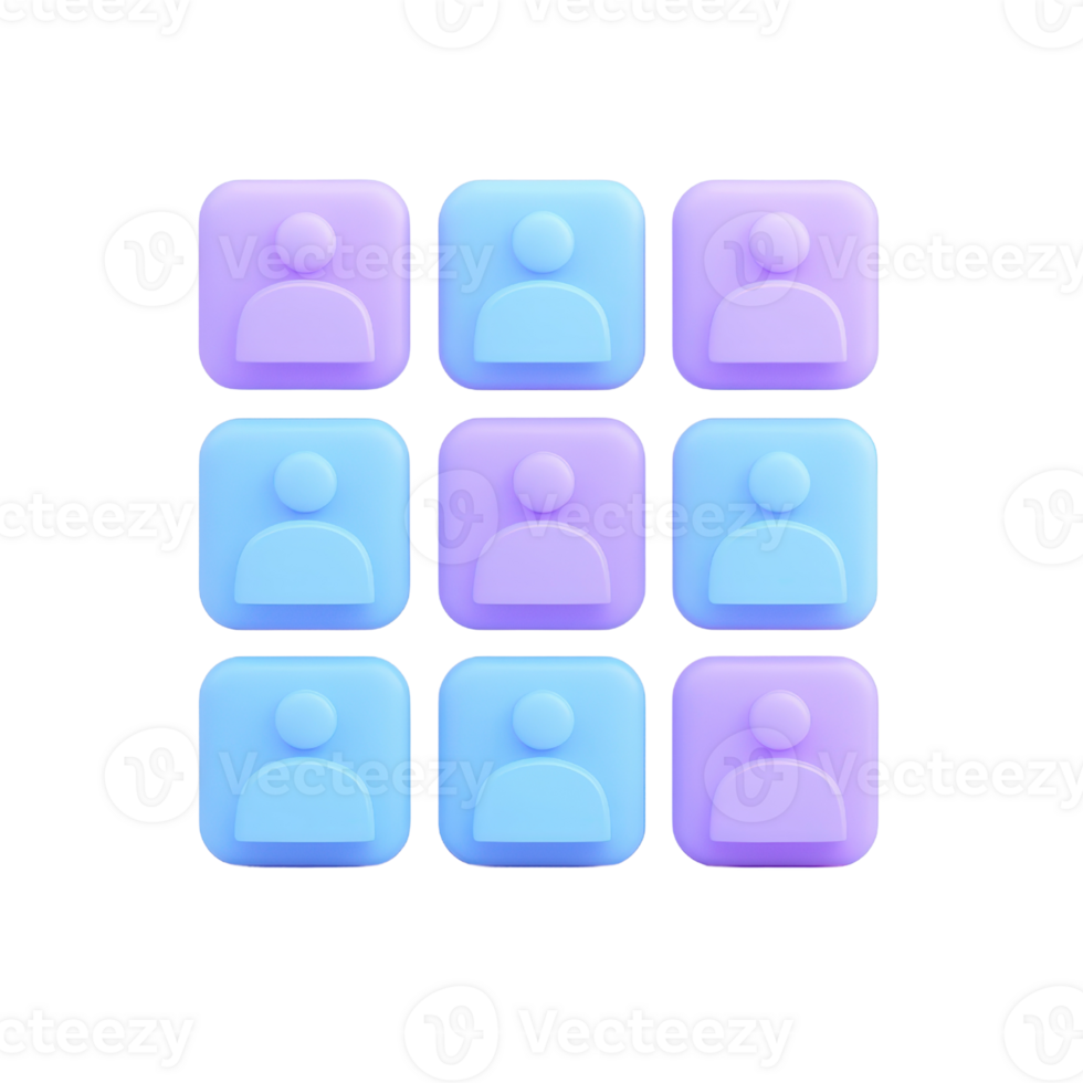 A grid of colorful profile icons in blue and purple, arranged in a 3x3 layout. png