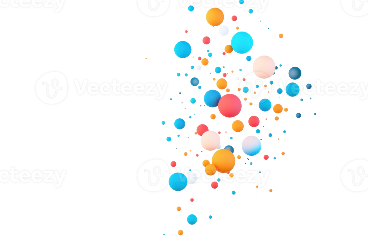 Colorful spheres of varying sizes scattered in an artistic display, showcasing a vibrant mix of blue, orange, and pink hues. png