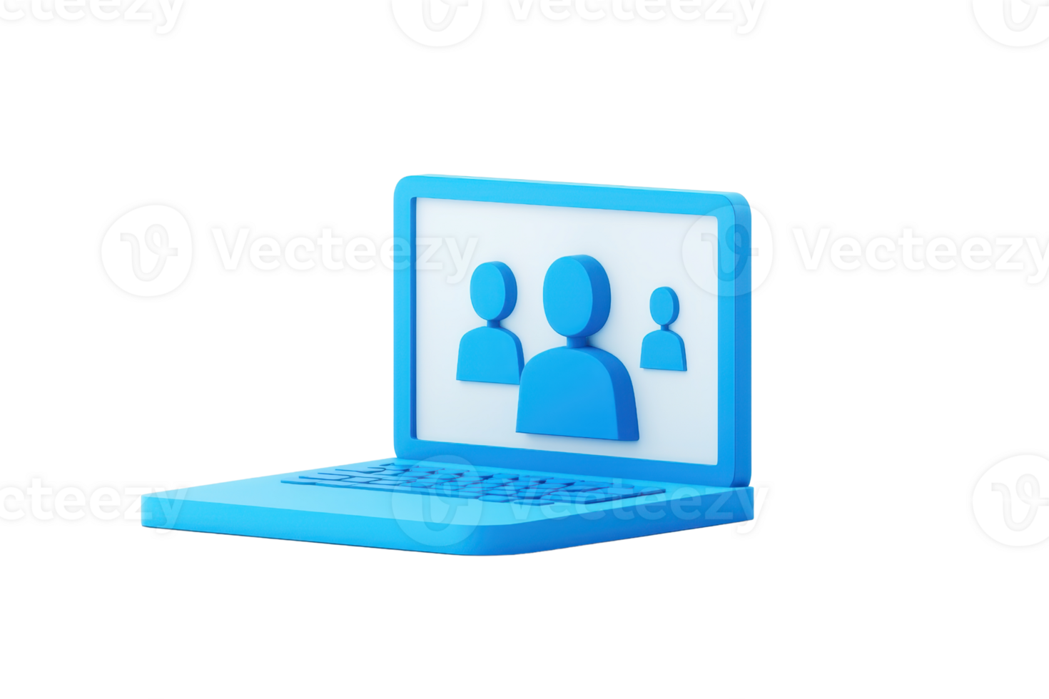 A blue laptop displaying user icons on its screen. png