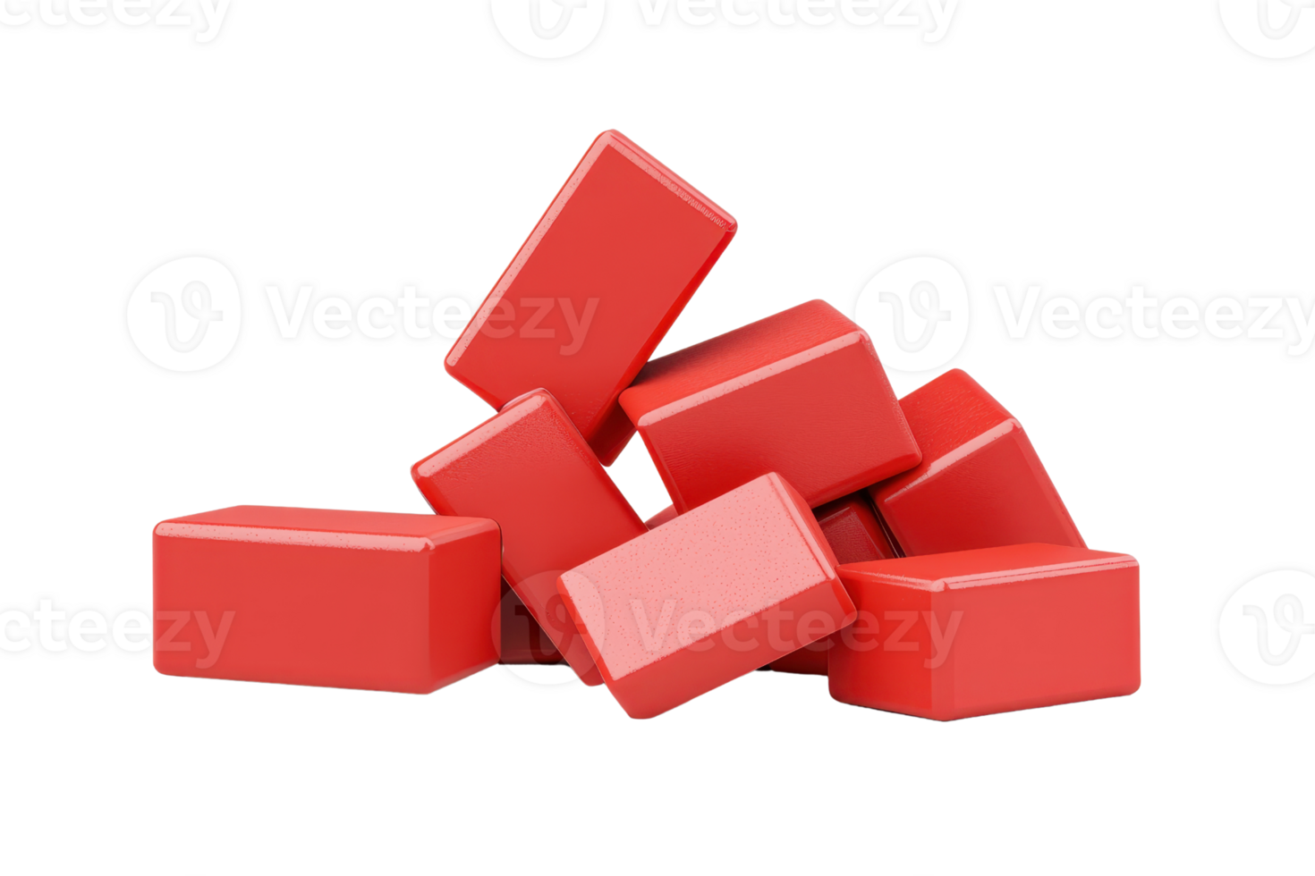 A cluster of red, rectangular building blocks stacked in various orientations. png