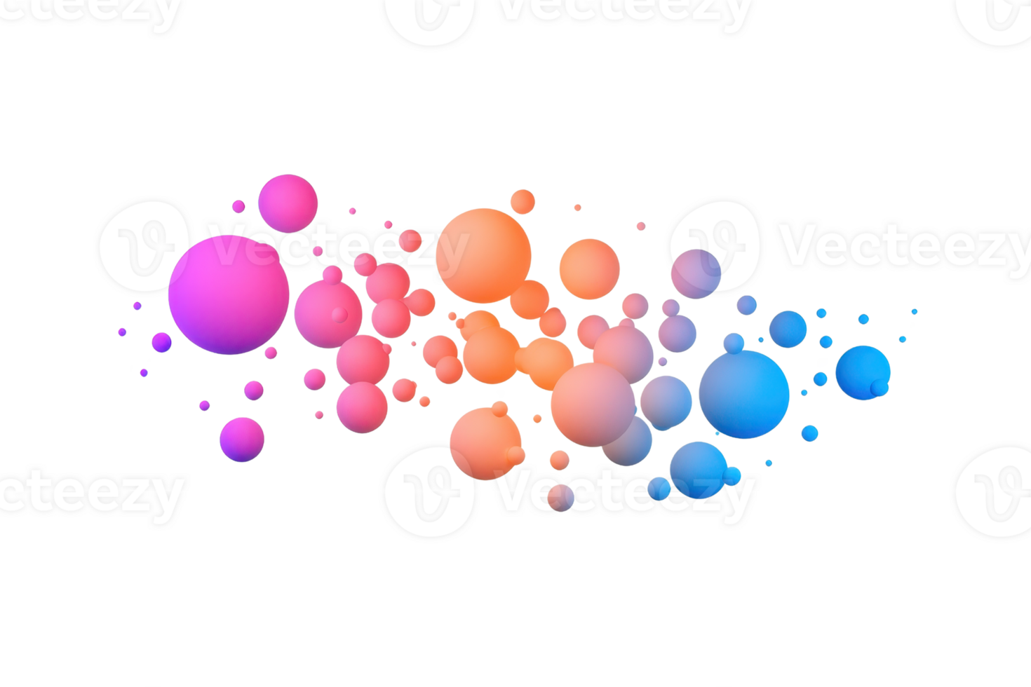 Colorful spheres in various sizes, featuring gradients of pink, orange, and blue, arranged dynamically across the frame. png