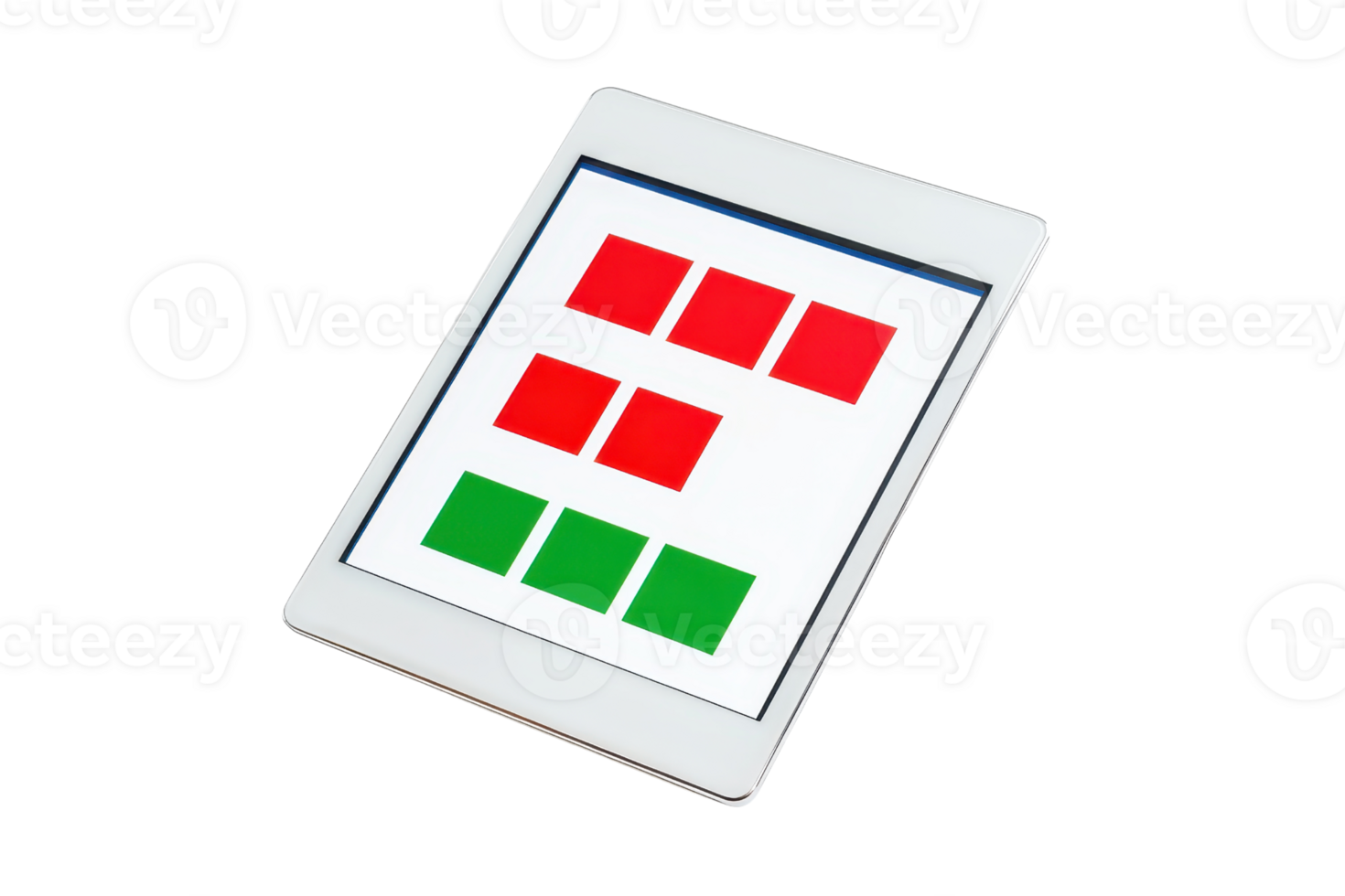 A tablet displaying a grid of red and green squares. png