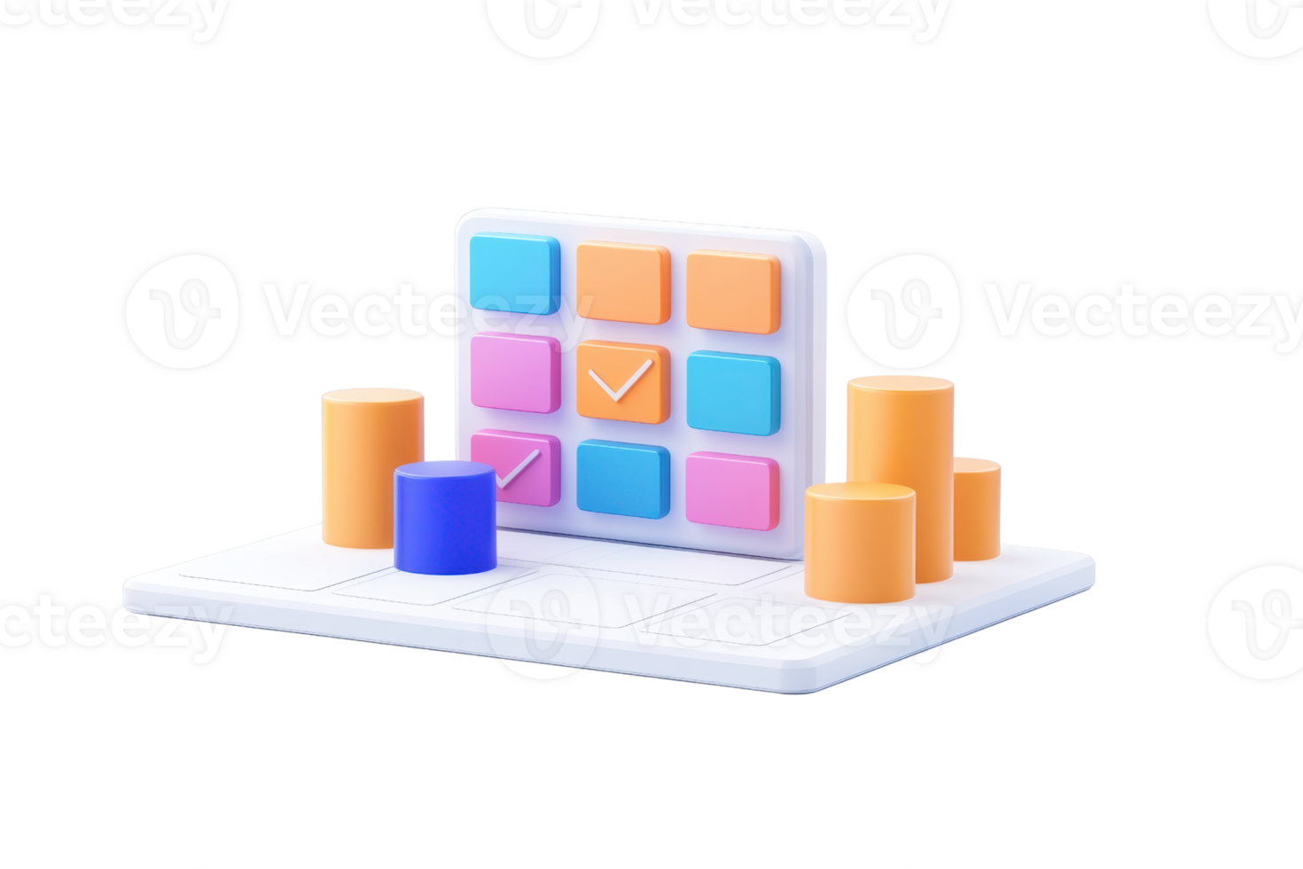 A colorful 3D representation of a data chart with bars and a grid, illustrating statistical analysis. png