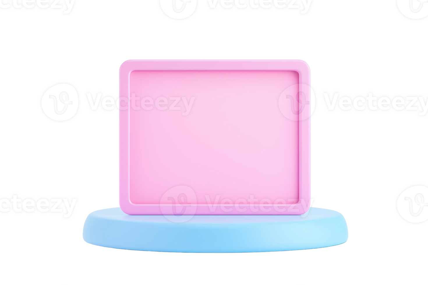 A colorful rectangular tray in pink on a light blue circular base, emphasizing a playful yet minimalist design. png