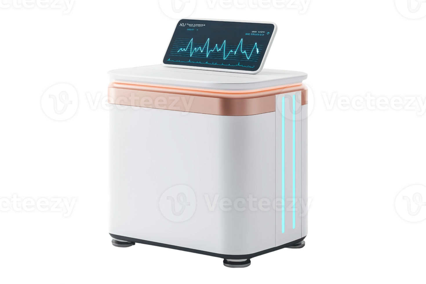 A sleek, modern medical device with a display showing vital signs, designed for health monitoring and diagnostics. png
