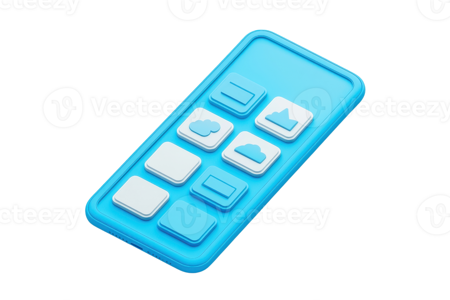 A vibrant blue remote control with various buttons arranged in a grid layout. png