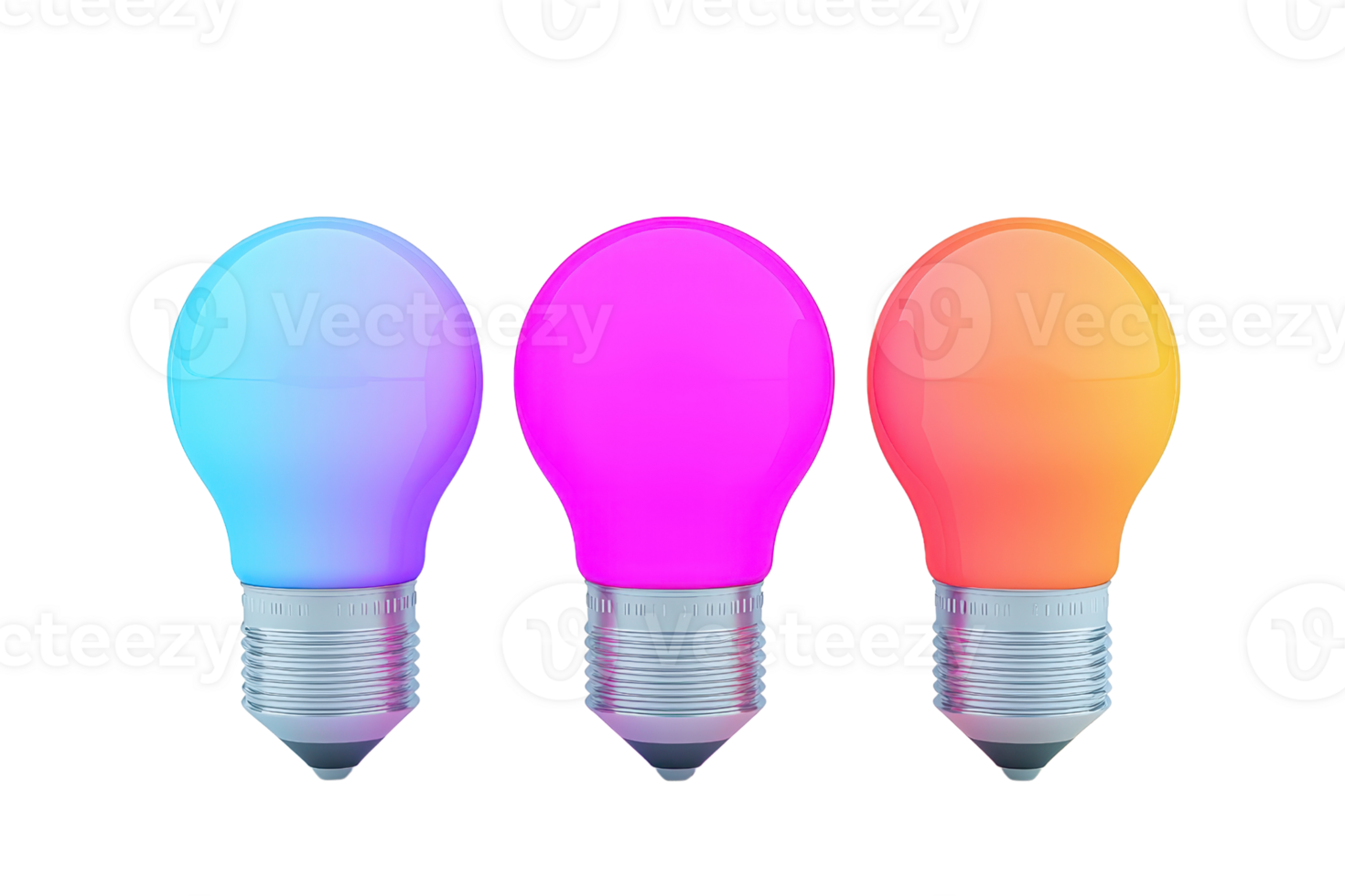 Colorful light bulbs in various hues, showcasing vibrant designs and modern aesthetics. png