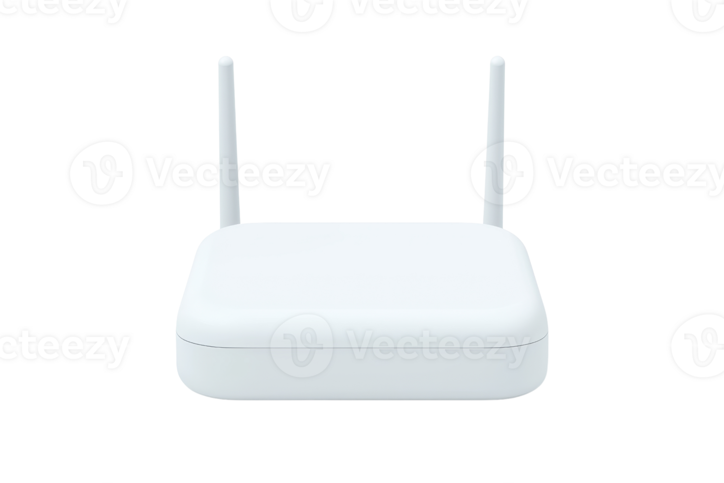 A compact white wireless router with two antennas, designed for internet connectivity and network distribution. png