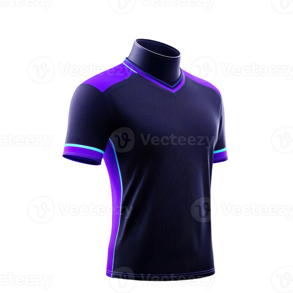 A sleek, modern sports jersey featuring a dark base with vibrant purple accents and a stylish collar design. png