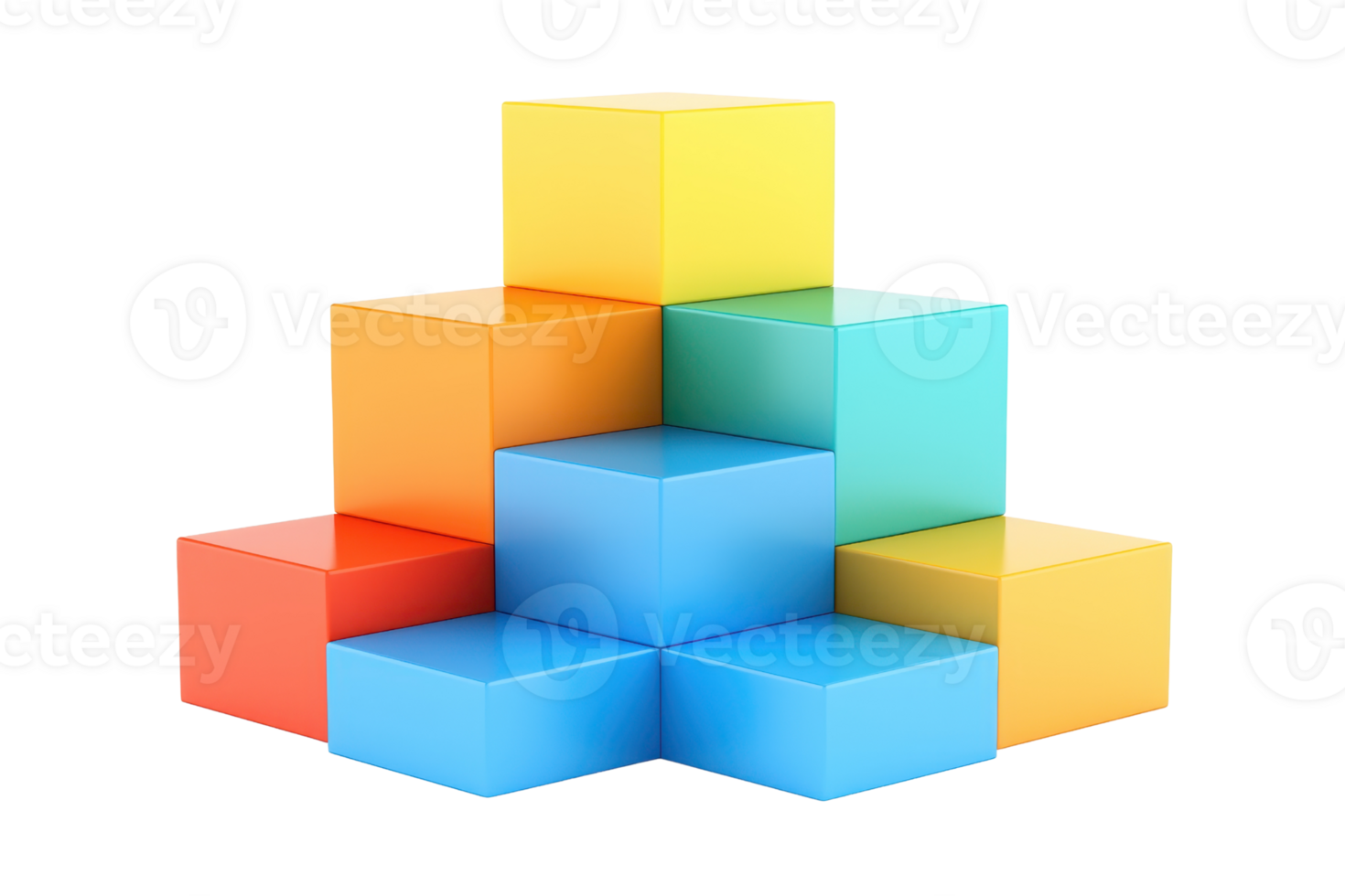 Colorful stacked blocks arranged in a pyramid shape, showcasing a variety of vibrant hues. png