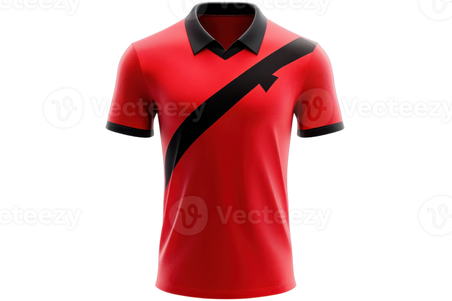 A vibrant red polo shirt featuring a bold black stripe, designed for a modern and stylish look. png