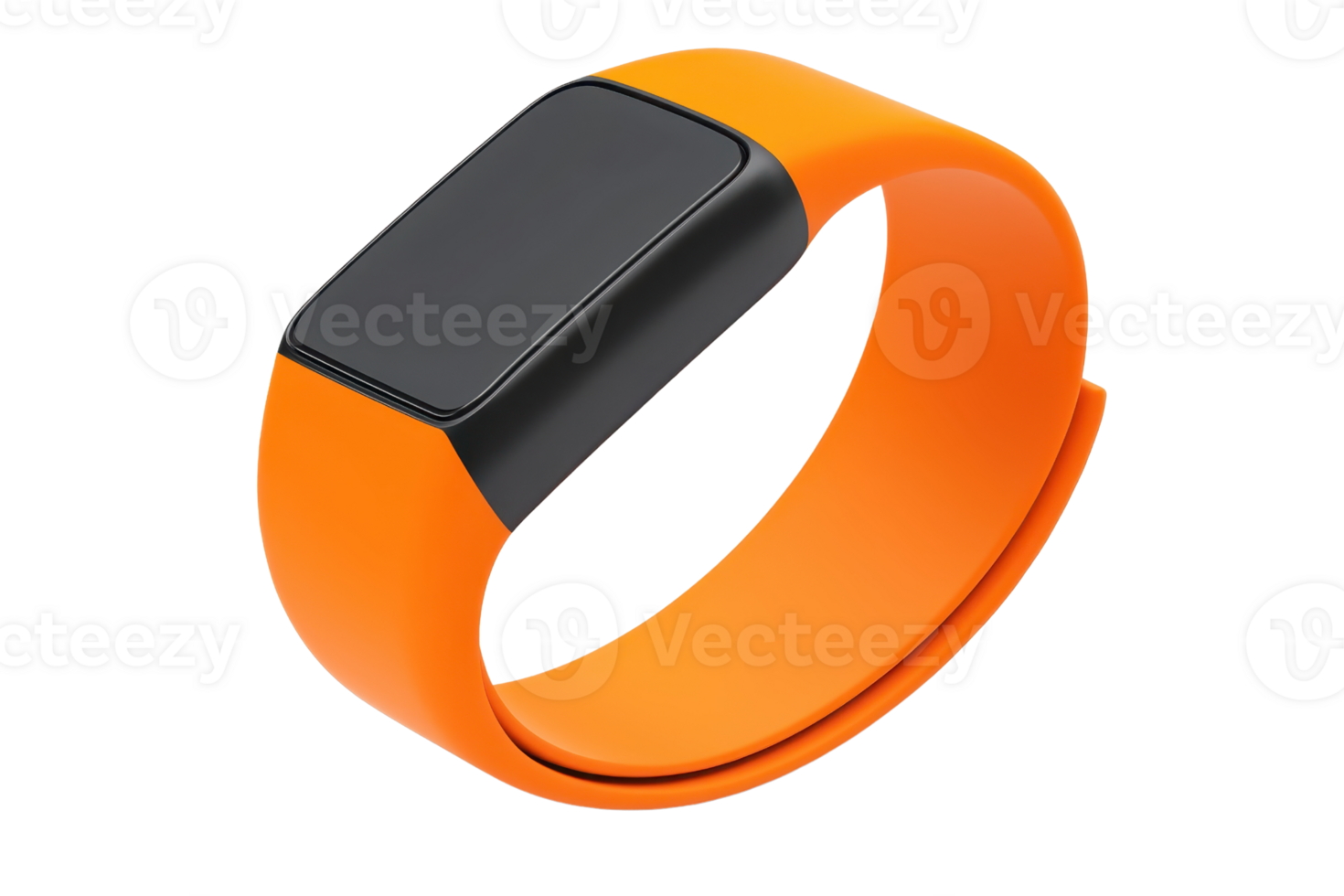 A modern orange fitness tracker with a sleek black display, designed for health monitoring and activity tracking. png
