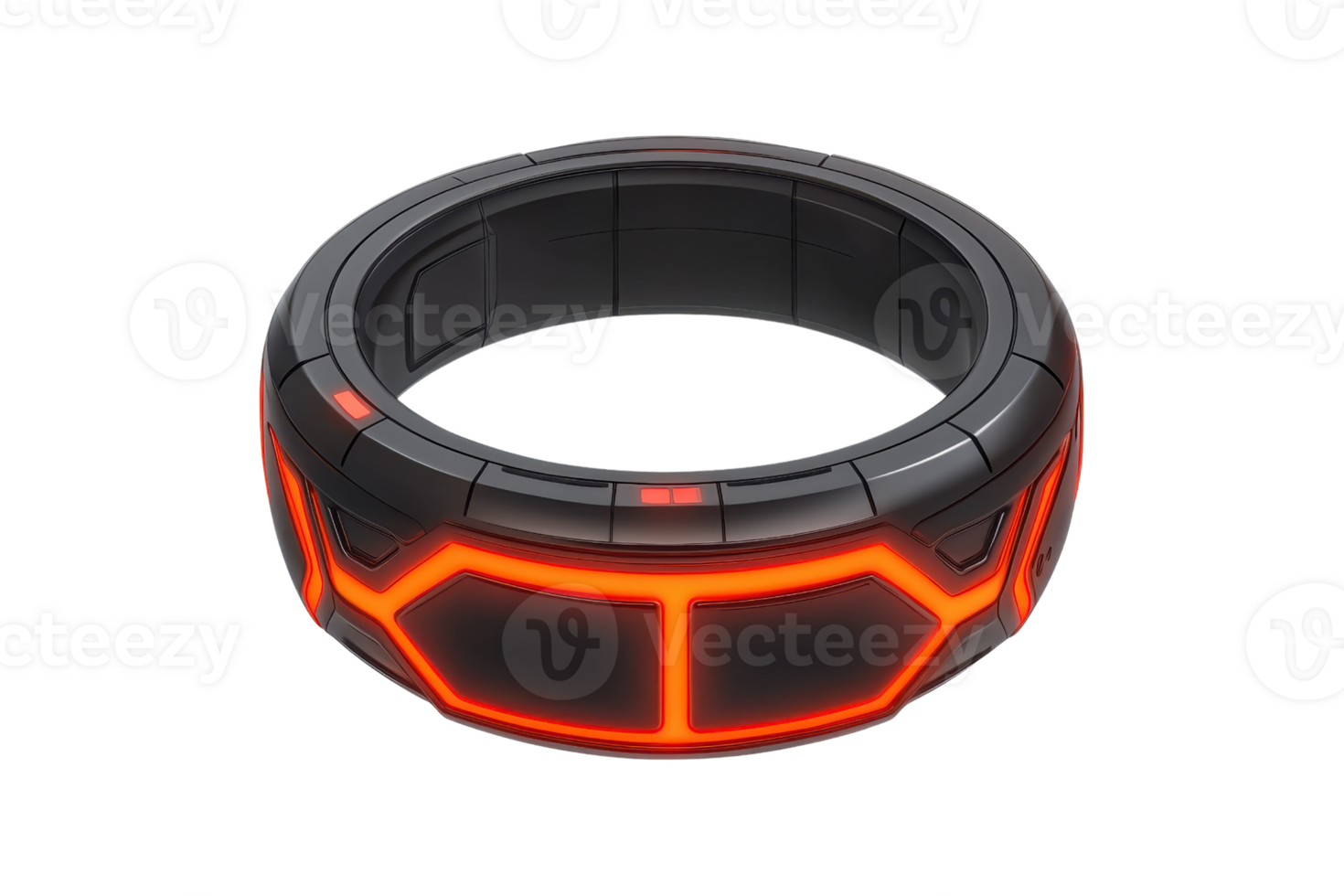 A sleek, futuristic ring featuring glowing orange accents, designed with a modern geometric pattern. png
