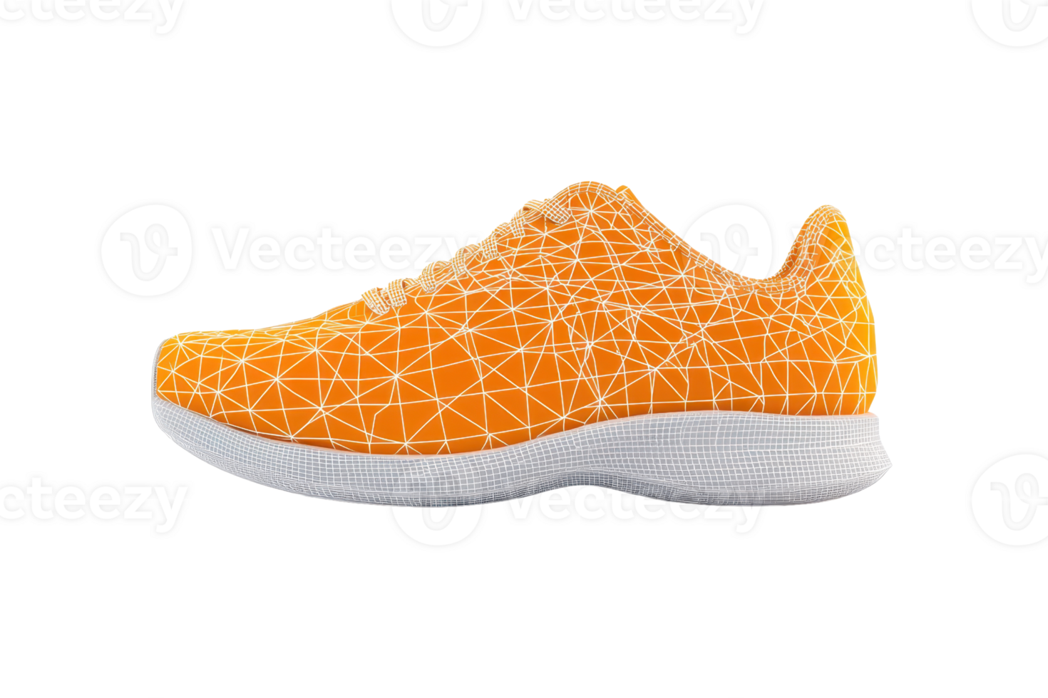 A vibrant orange sneaker with a unique geometric pattern and a white sole, designed for style and comfort. png