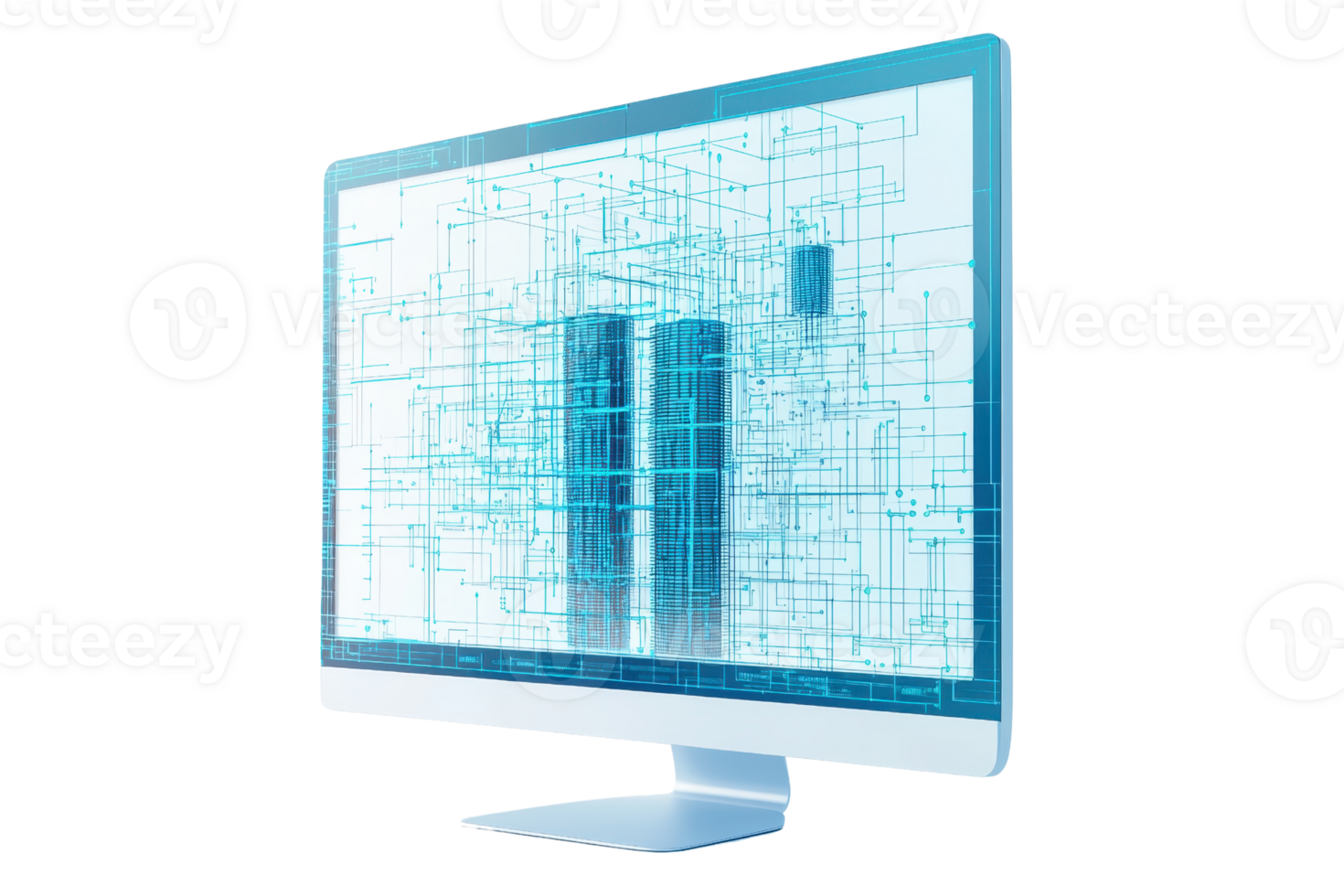 un pulcro computadora monitor mostrando un digital cuadrícula y datos visualización. png