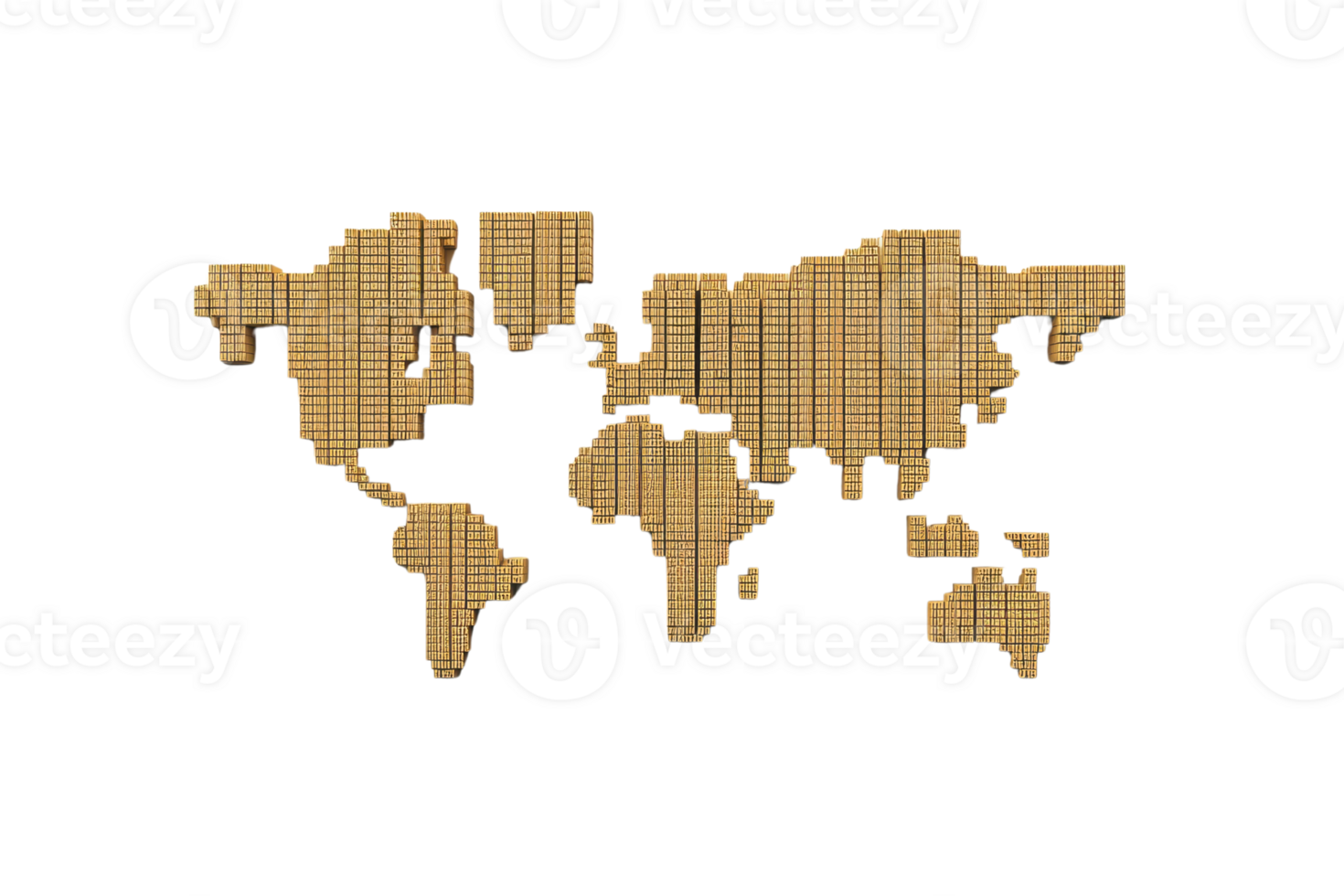 A map of the world depicted in a grid pattern, showcasing continents in a stylized, geometric format. png