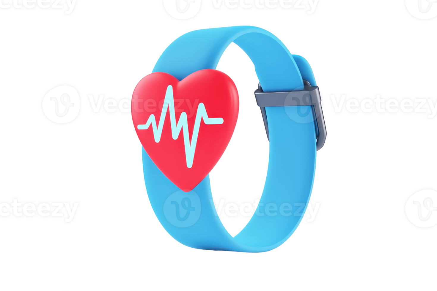 A vibrant blue smartwatch featuring a heart symbol with a heartbeat line, representing health and fitness tracking. png
