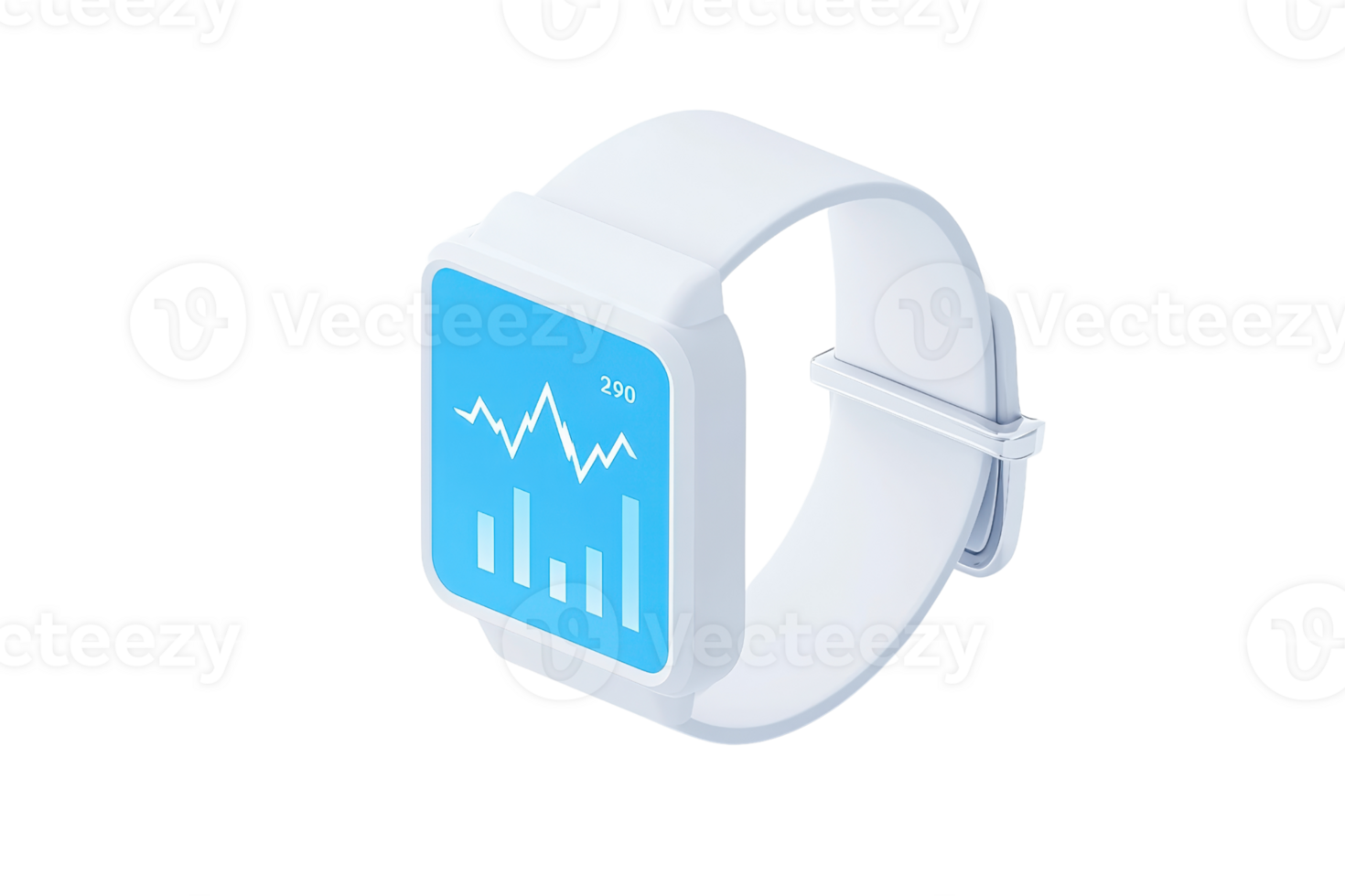 A sleek white smartwatch displaying a blue screen with graph metrics, symbolizing health and fitness tracking. png