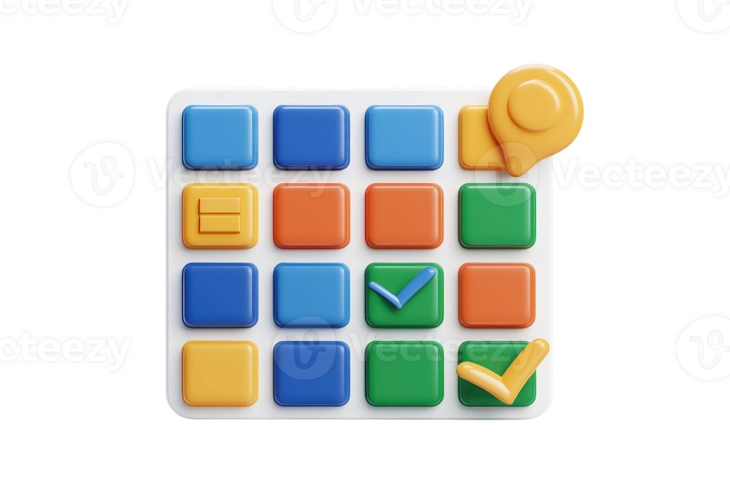 A colorful grid of buttons featuring various shapes and symbols, designed for interactive play or educational purposes. png