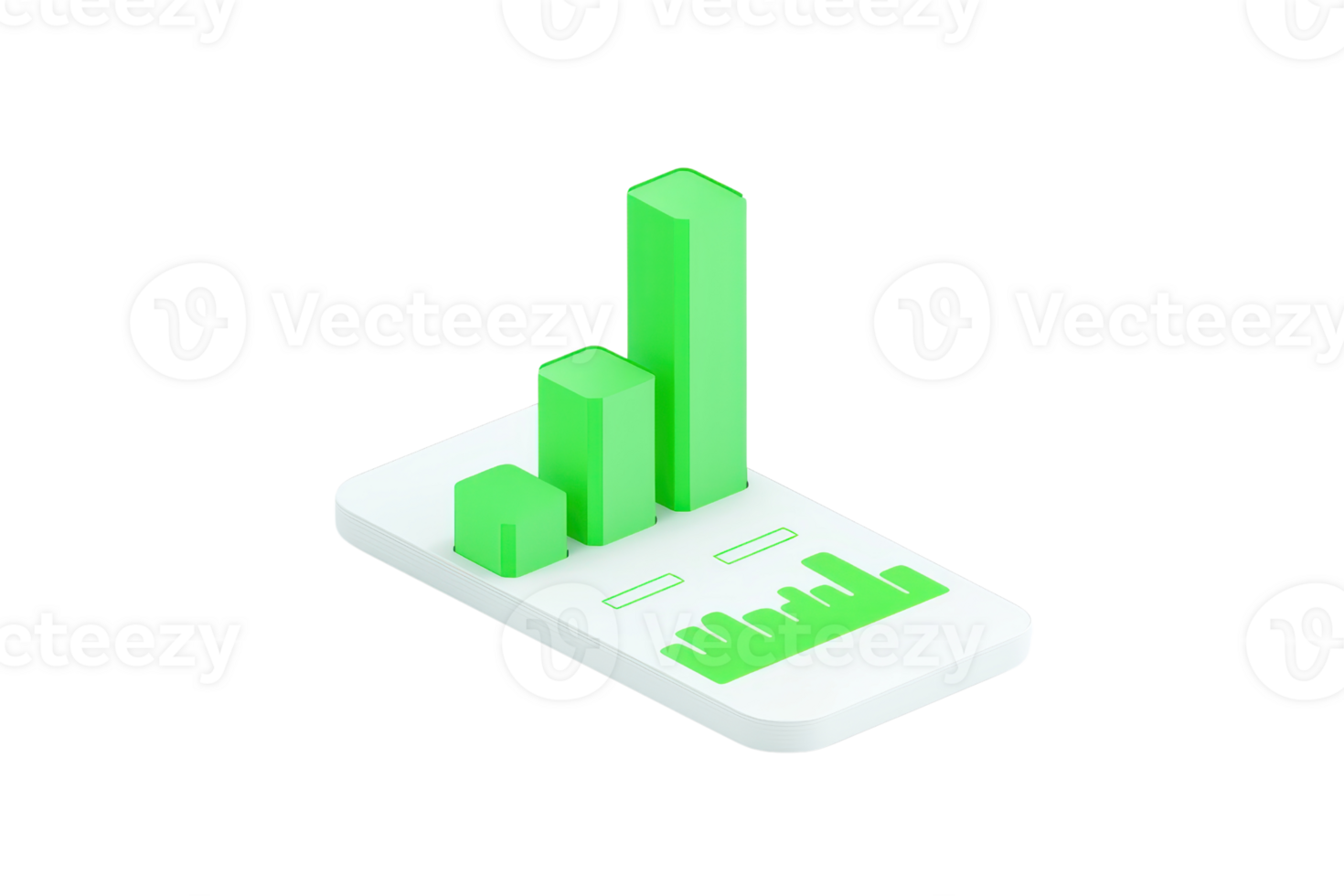 A smartphone displaying vibrant green bar graphs and charts, symbolizing data analysis and performance metrics. png
