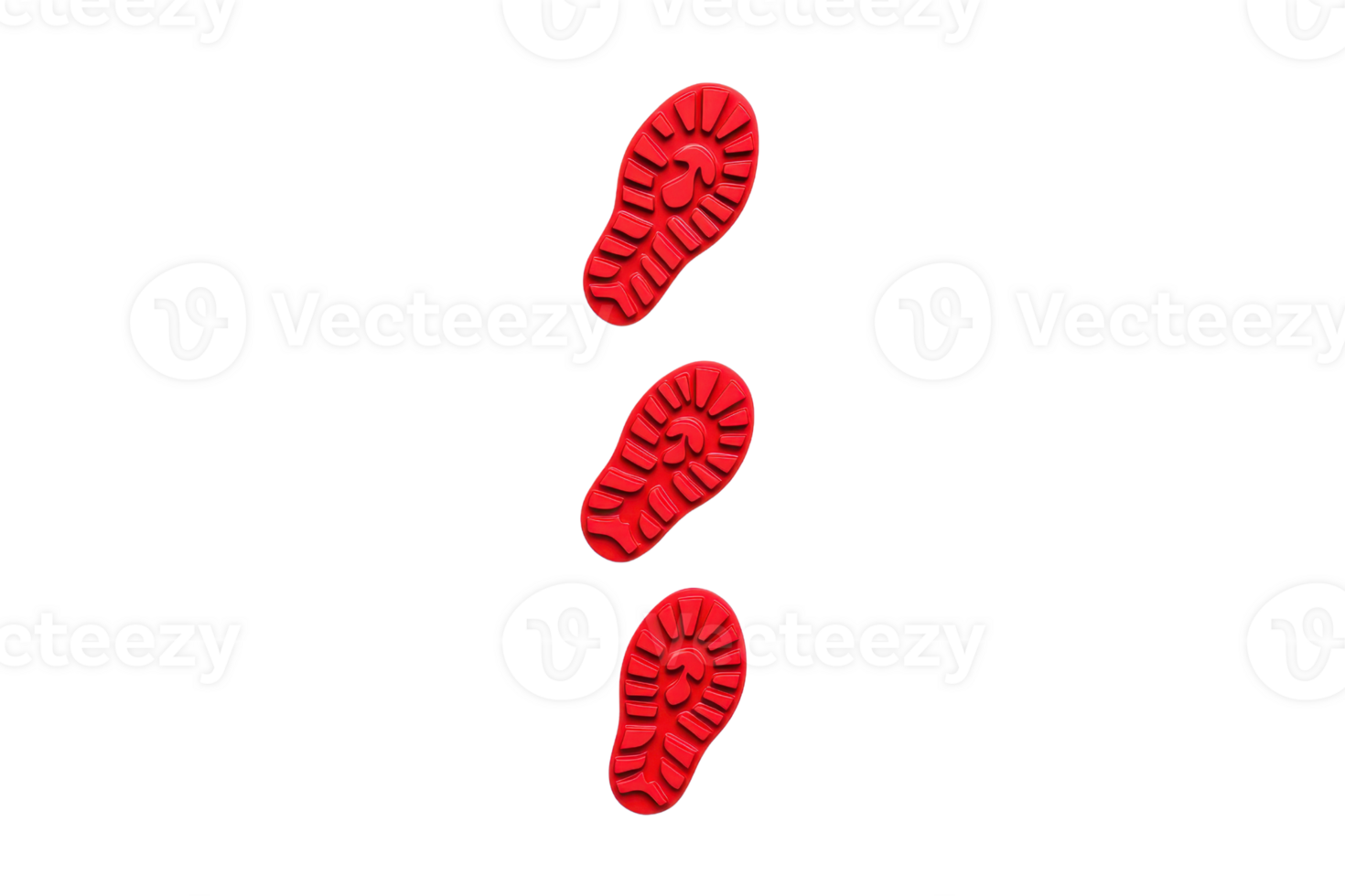 Red footprints arranged vertically, showcasing detailed tread patterns. png