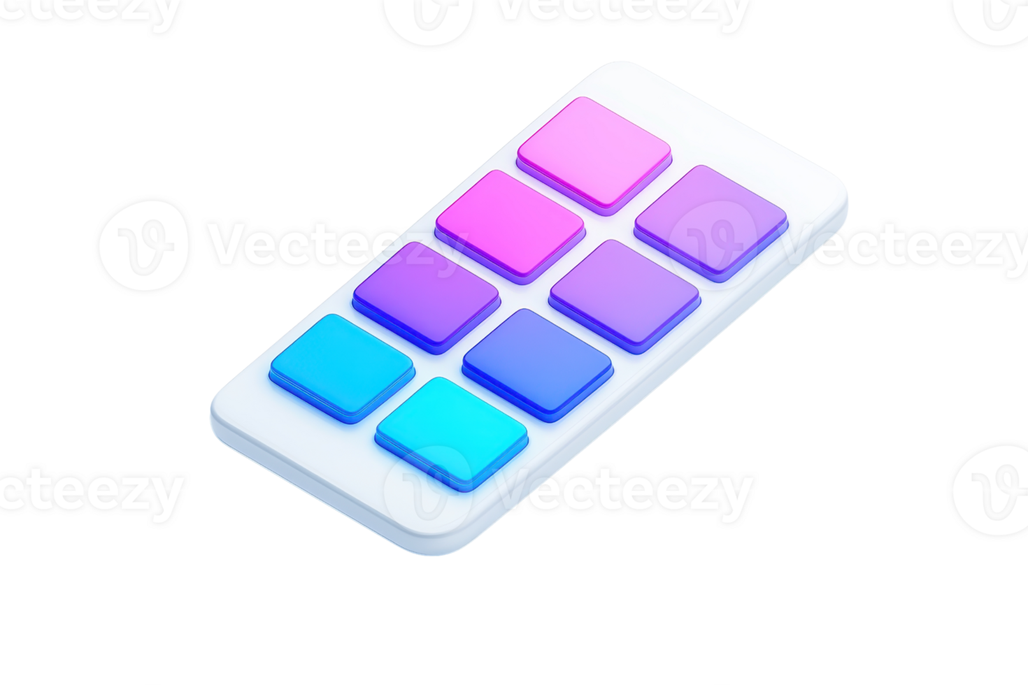 A sleek, modern interface featuring a grid of colorful buttons in shades of blue and pink. png