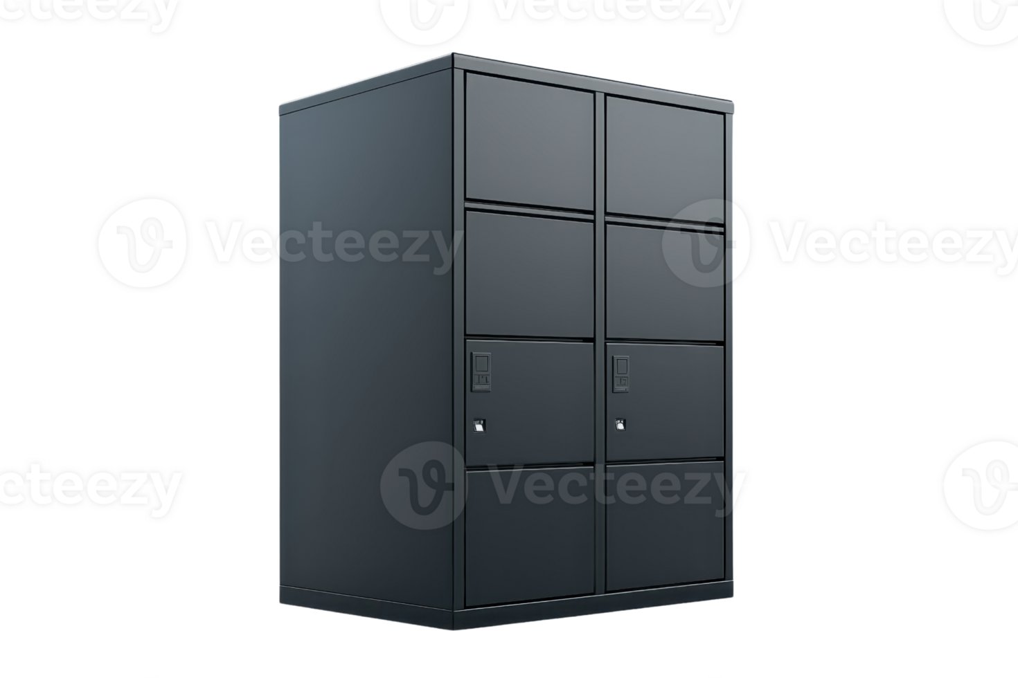 A sleek, modern storage cabinet featuring multiple compartments and locking doors for secure organization. png