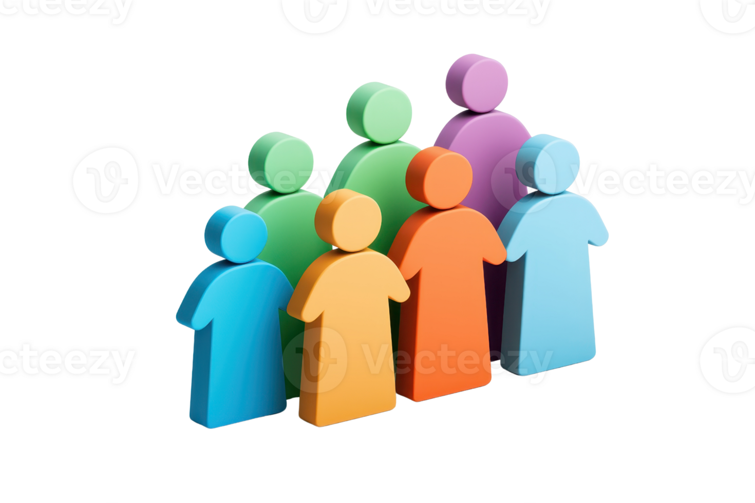 Colorful figures representing a diverse group of people standing together. png