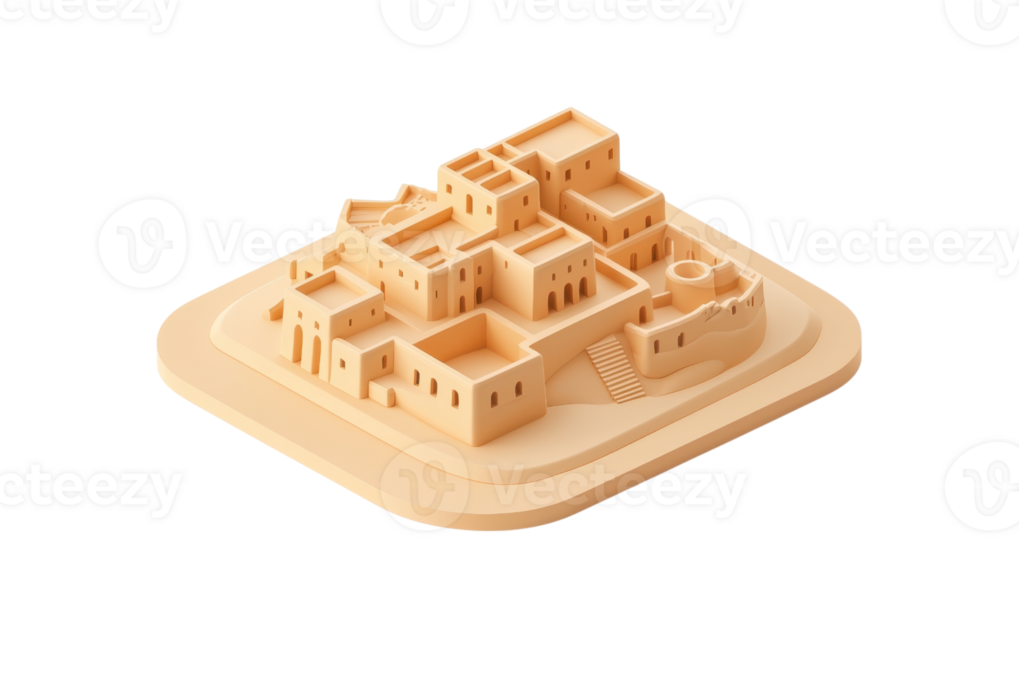A detailed architectural model of a traditional village, showcasing intricate structures and pathways. png