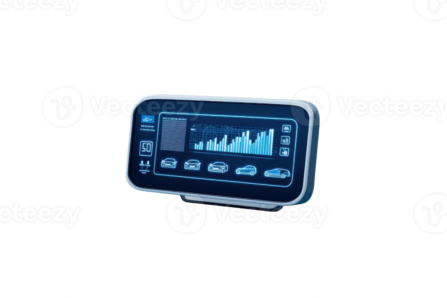 un pulcro digital monitor panel demostración varios métrica y gráfico datos, diseñado para automotor o tecnológico aplicaciones png