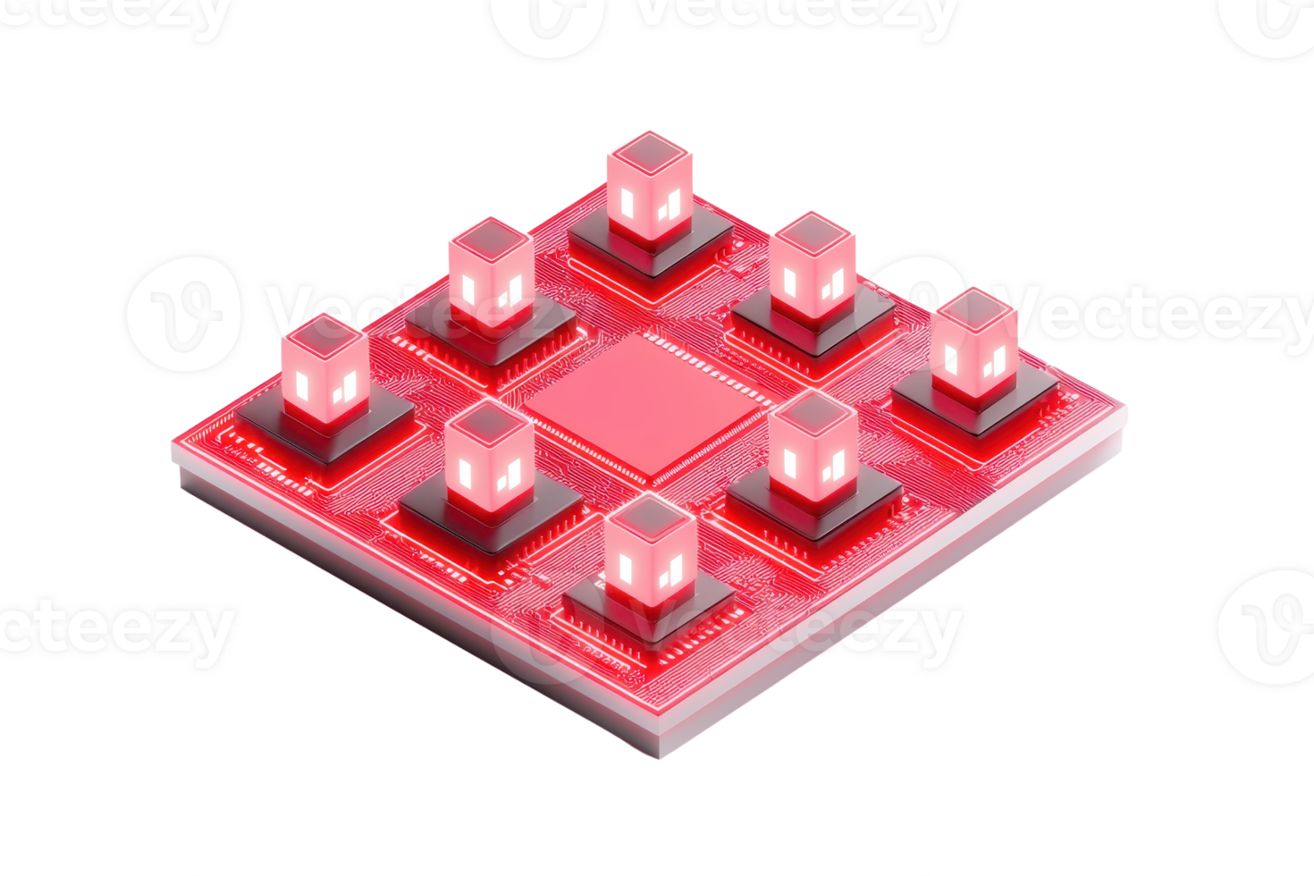 A grid of illuminated red LED lights arranged in a square pattern, showcasing a modern electronic design. png
