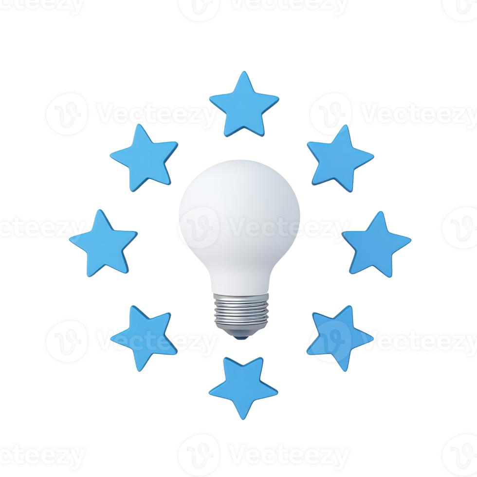 A light bulb surrounded by blue stars, symbolizing creativity and inspiration. png