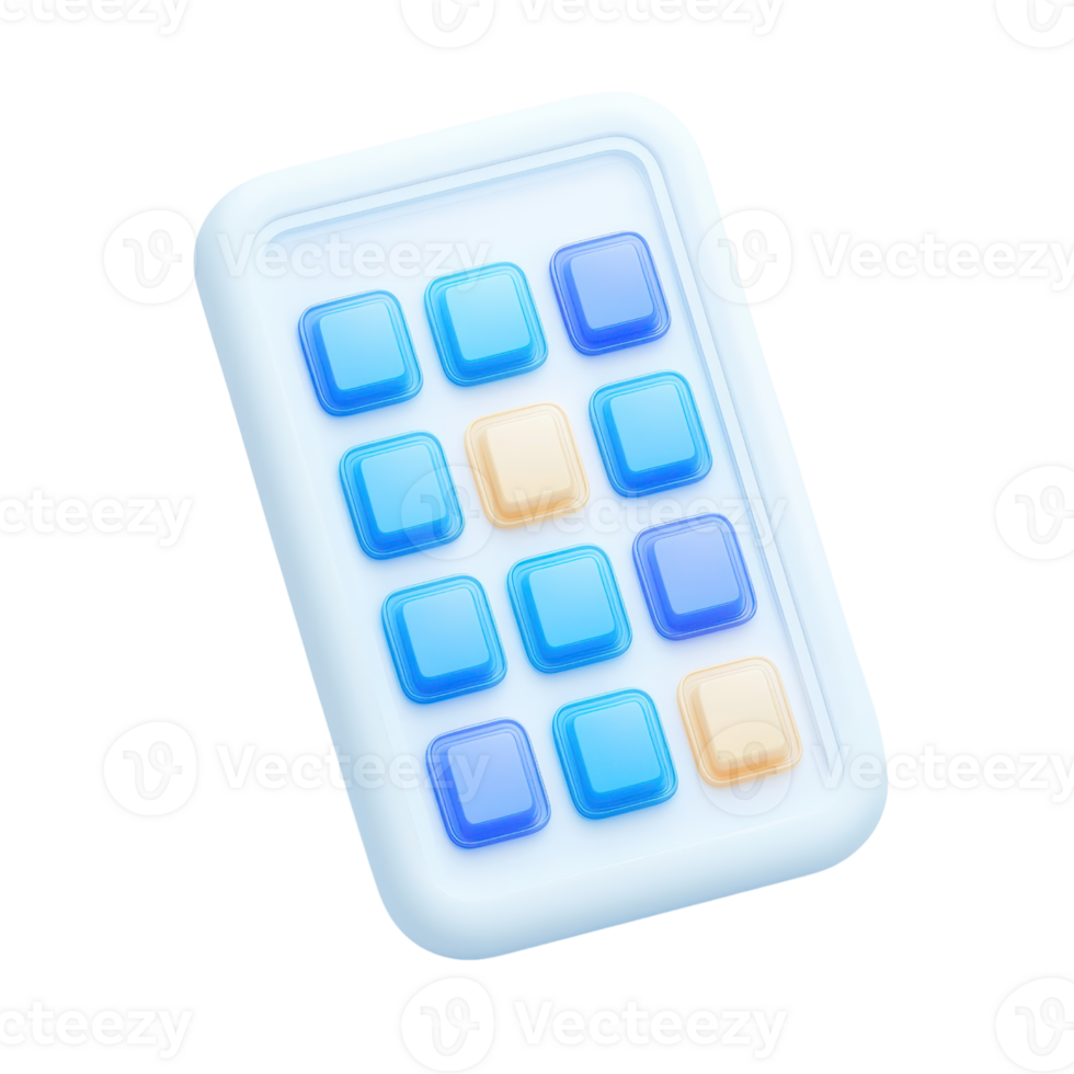 A sleek, modern device featuring a grid of colorful buttons paired with a smooth, white casing. png
