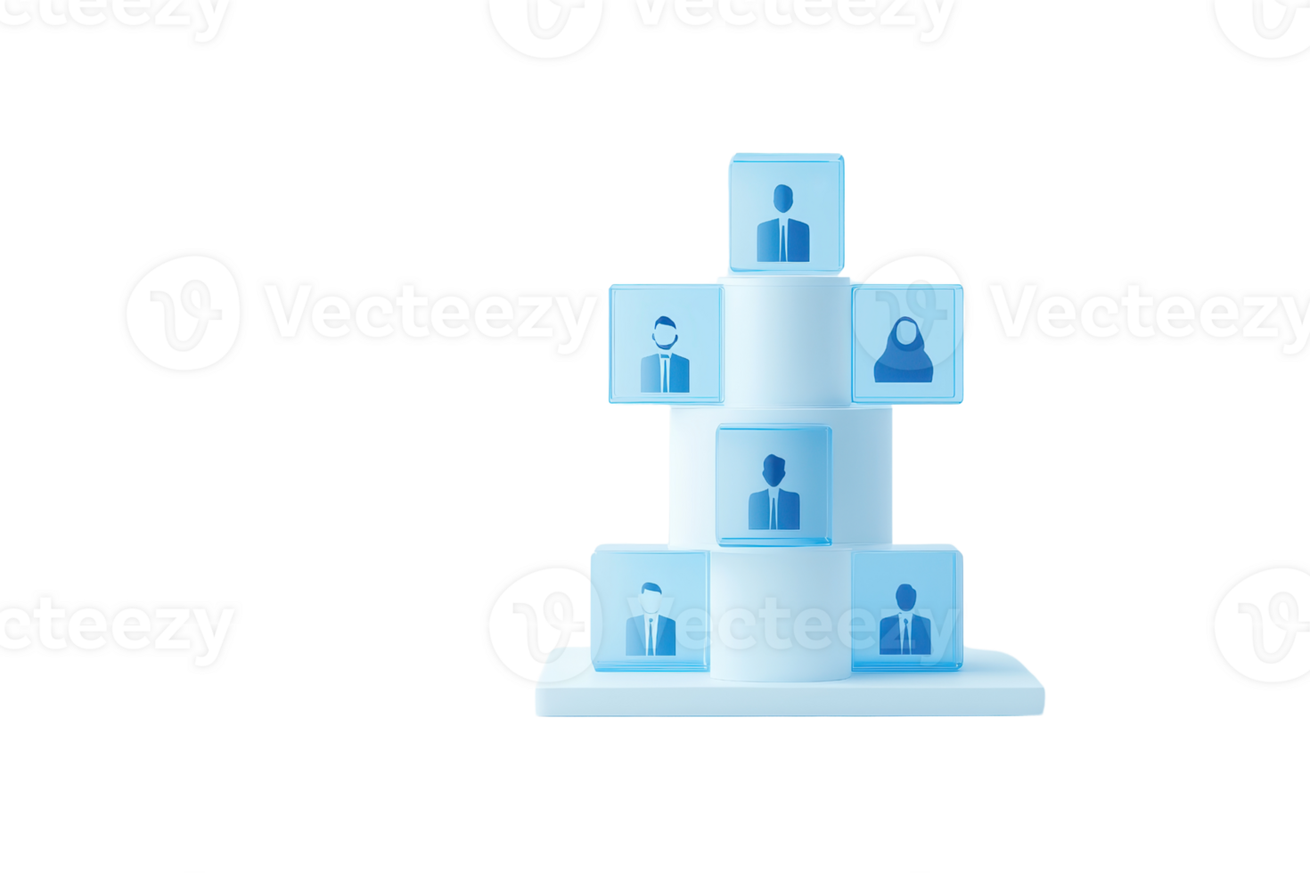 A modern representation of a hierarchical structure with stylized icons of people arranged in layers. png