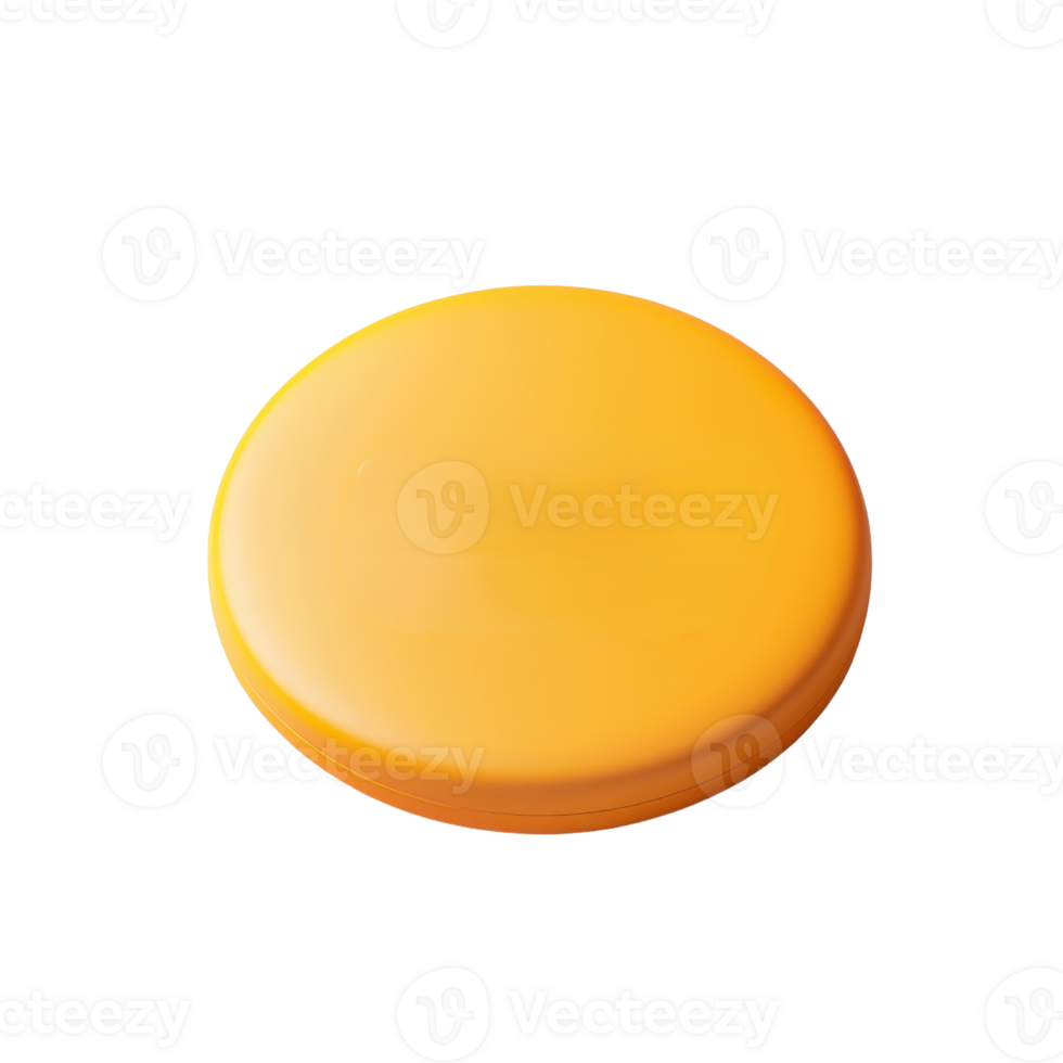 A bright yellow circular disc, smooth and flat, commonly used for various games and activities. png