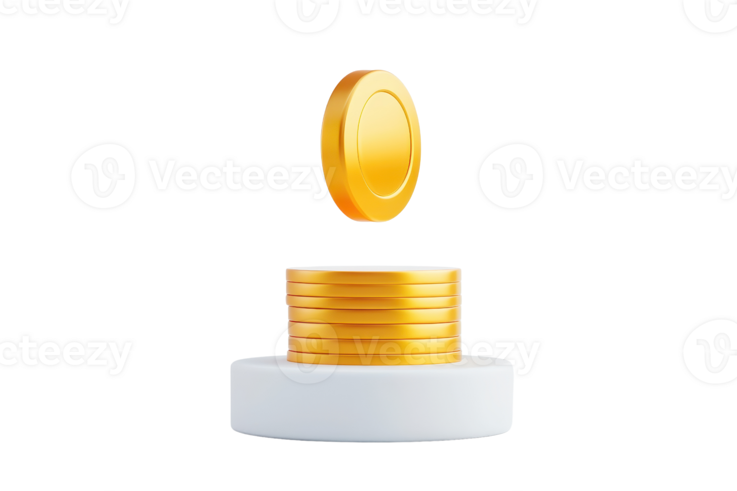 A stack of shiny gold coins with one coin hovering above, symbolizing wealth and finance. png