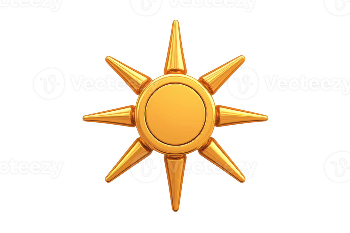 A golden sun emblem with pointed rays, symbolizing brightness and warmth. png