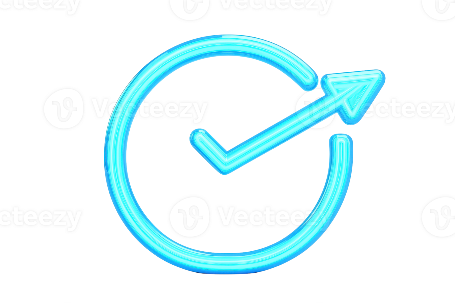 A glowing blue circular arrow with a directional pointer indicating progress or movement. png