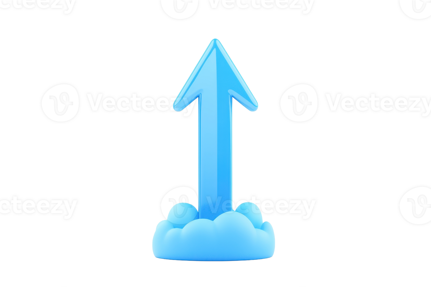 A blue upward arrow emerging from stylized clouds, symbolizing growth and progress. png