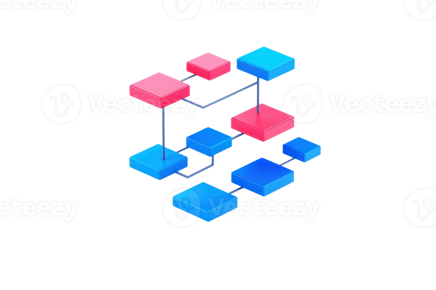 A vibrant, abstract arrangement of interconnected blocks in red and blue, symbolizing data flow or network connections. png