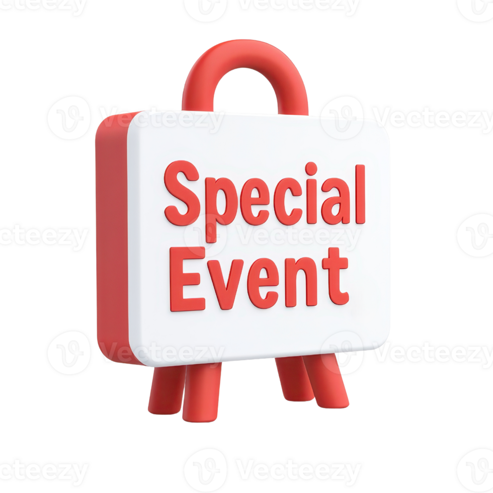 A sign displaying the words Special Event in bold, red letters on a white background, supported by a sturdy stand. png