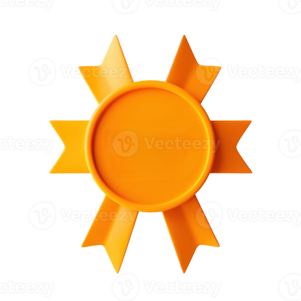 A bright orange award badge featuring a circular center and pointed star-like edges. png