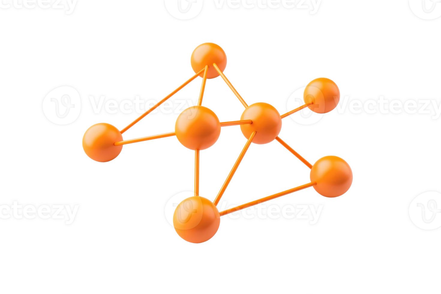 A vibrant orange molecular structure connected by lines, showcasing a network of atoms in a three-dimensional arrangement. png
