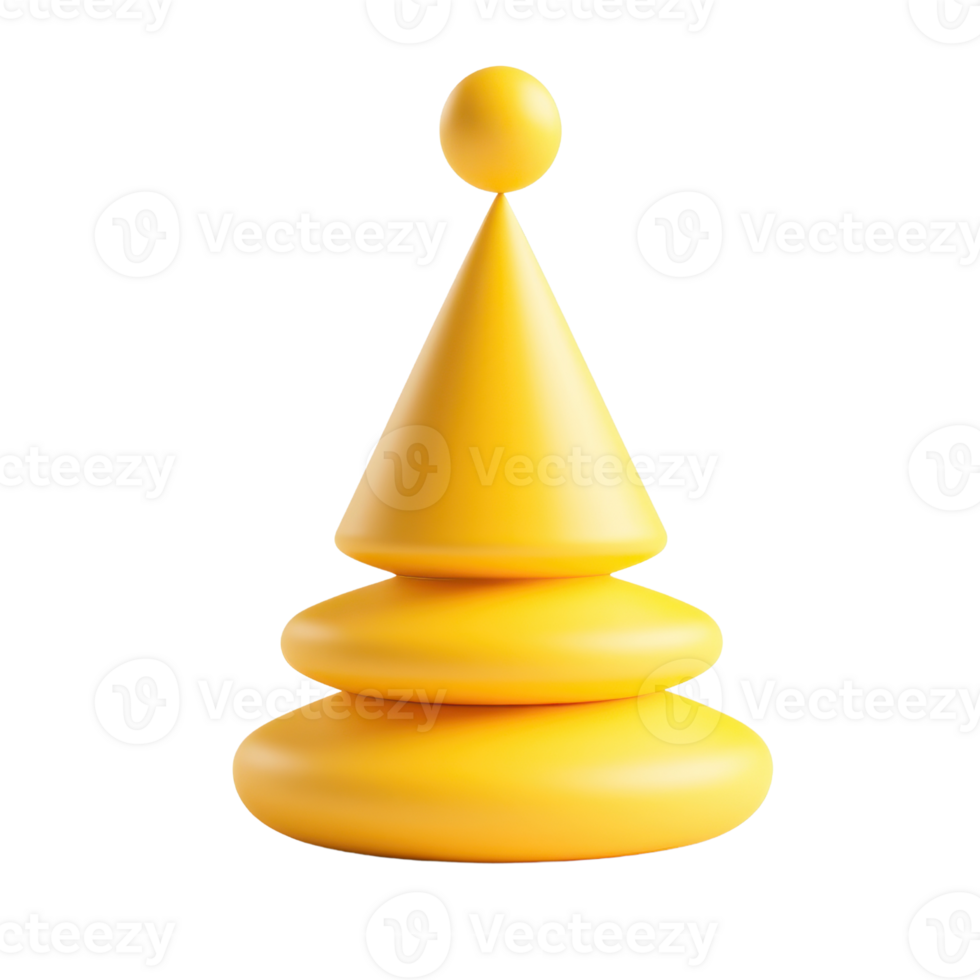 A vibrant yellow stacking toy shaped like a cone and spheres, designed for play and learning. png