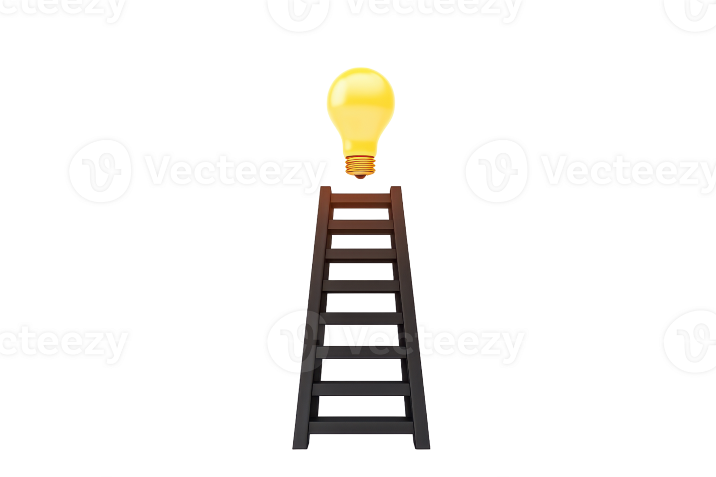 A ladder leads to a glowing light bulb, symbolizing inspiration and the pursuit of ideas. png