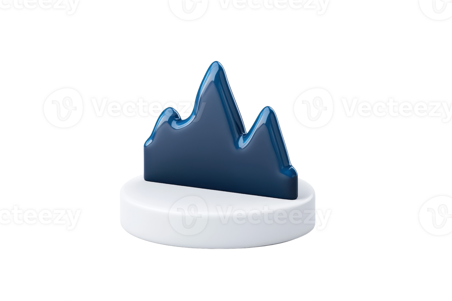 A blue mountain-shaped object on a white base, showcasing a modern design and smooth finish. png