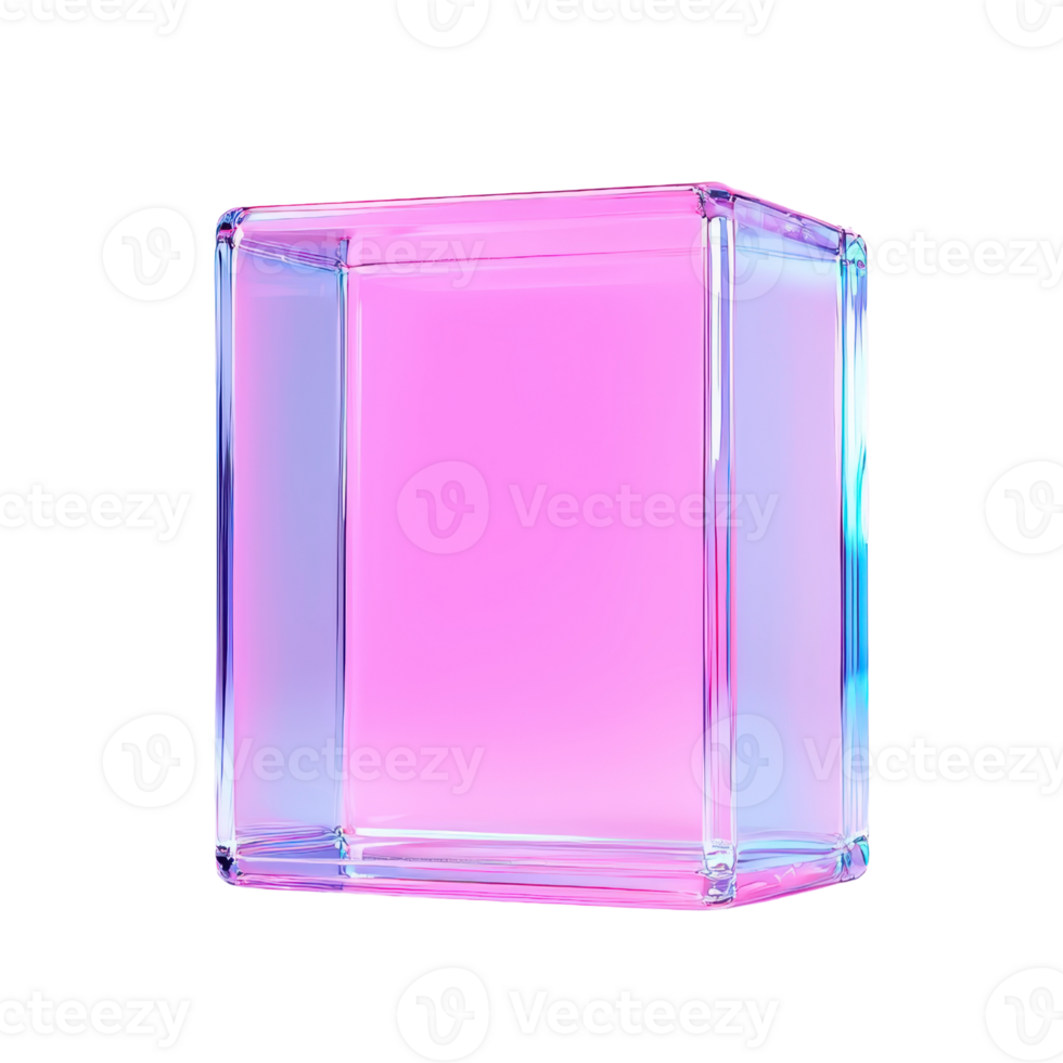 A vibrant, illuminated cube with a smooth surface, displaying shades of pink and blue. png