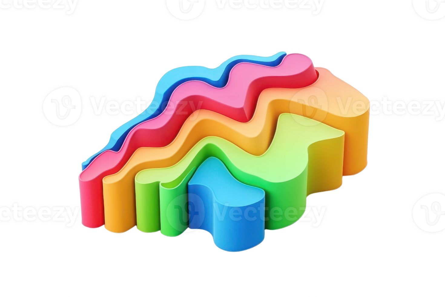 A colorful, abstract 3D shape with curved layers in varying heights and vibrant colors. png